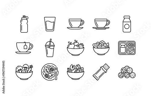 Ice cream cone, popsicle, coconut drink, juice cup, fruit slice, watermelon slice, pineapple slice, snack box, sandwich, chips bag