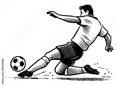 Soccer Player in Action Kicking Ball Hand Drawn Sketch Retro Style Football Illustration for Sports and Competition