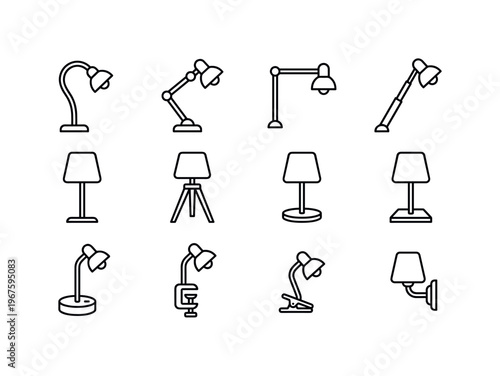 Lamp with flexible neck, lamp with jointed arm, lamp with swing arm, lamp with telescopic arm, lamp with fixed stem, lamp with