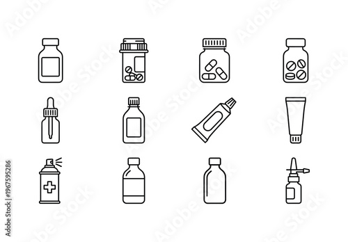 Medicine bottle, pill bottle, capsule jar, tablet bottle, dropper bottle, antiseptic bottle, ointment tube, cream tube, first aid