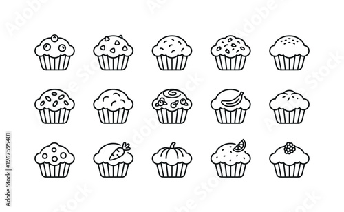 Blueberry muffin, chocolate chip muffin, bran muffin, oat muffin, apple muffin, cinnamon muffin, cranberry muffin, banana muffin,