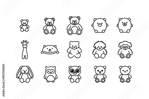 Plush toy with bow, plush toy with ribbon, plush toy with scarf, plush toy with hat, plush toy with shirt, plush toy with overalls