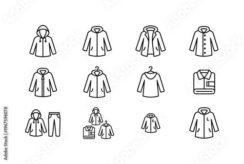Collection of outline icons representing various outerwear and clothing items