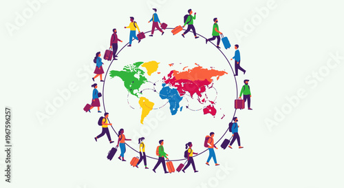 Diverse people traveling around the world.