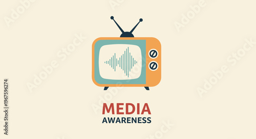 A vintage vector illustration of a retro TV set with an antenna and old screen display, featuring a classic television media broadcast icon design for entertainment and video news technology