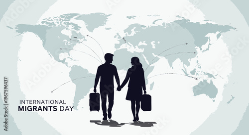 International Migrants Day awareness illustration with global map.