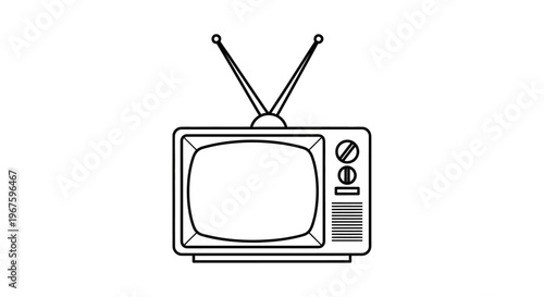 A simple line drawing of a vintage television set.