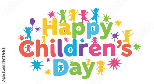 Colorful Happy Children's Day celebration graphic.