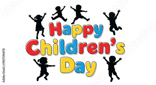 Colorful Happy Children's Day greeting graphic.