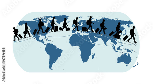 People traveling around the world map.