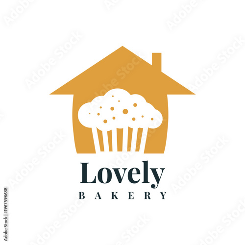 Lovely bakery logo with house and cupcake