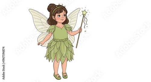 Cute cartoon fairy girl holding a magical star wand