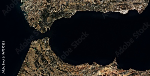 Quadro su tela Strait of Gibraltar Satellite View Between Spain and Morocco
