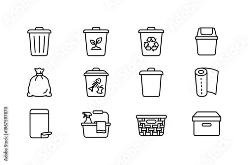 Trash bin, compost bin, recycling bin, garbage bag, food waste bin, bin with lid, bin with pedal, bin liner roll, waste basket,