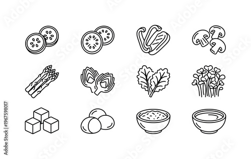 Zucchini slices, eggplant slices, grilled pepper strips, roasted mushrooms, asparagus spears, artichoke hearts, kale leaves,