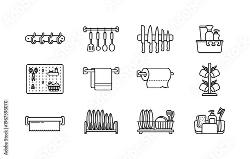 Wall hooks set, hanging utensil rail, magnetic knife strip, pegboard organizer, towel bar holder, paper towel holder, foil wrap