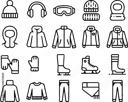 winter outerwear icons grid vector set scarf hood jacket coat