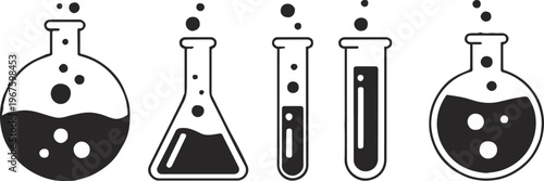 laboratory chemical reaction testtube flask icons vector set
