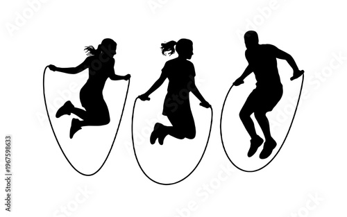 Energetic individuals skip rope with passion, embodying a fitness and active lifestyle.