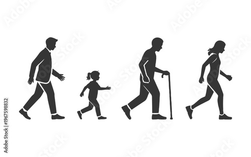 Illustration of diverse people, showing movement through the life cycle.