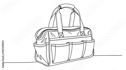 Professional Tool Bag and Utility Tote Continuous One Line Art Minimalist Work Equipment Sketch