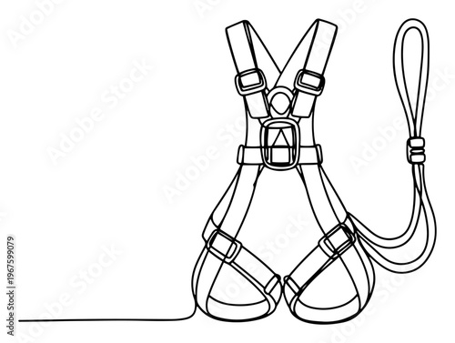 Safety Harness for Fall Protection and Climbing Equipment Continuous One Line Art Minimalist Sketch