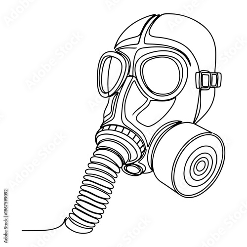 Gas Mask Respirator for Protection and Safety Continuous One Line Art Minimalist Disaster Survival Sketch