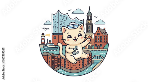 Cute Cartoon Cat Sailor in Hamburg Germany