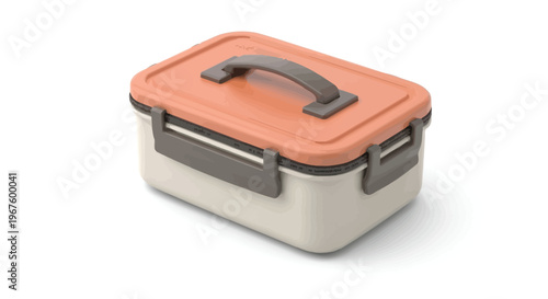 A salmon colored tackle box with a gray handle isolated on white