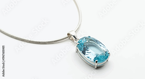 A silver necklace featuring a large oval cut aquamarine gemstone pendant