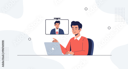 Man on Video Call with Colleague, Remote Work, Online Meeting, Business Communication