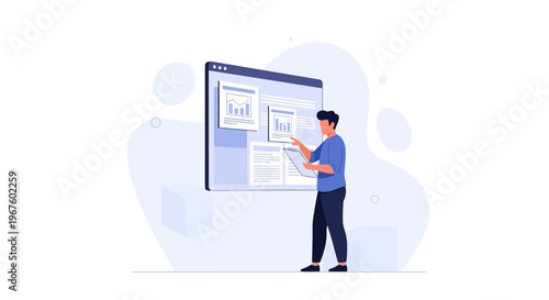 Man analyzing data on a digital screen, business analytics, modern technology concept