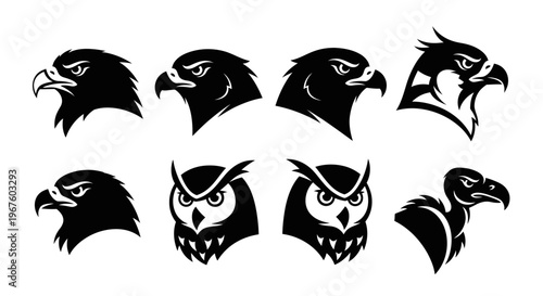 Collection of Majestic Bird of Prey Silhouettes and Icons.