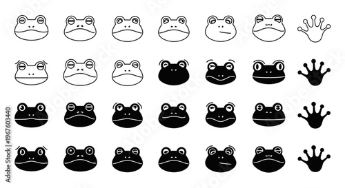 Frog Icon Collection With Hand Silhouette Symbols.