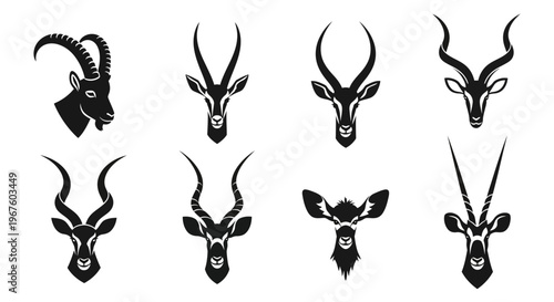 Goat Head Silhouette Collection Portraits In Black.