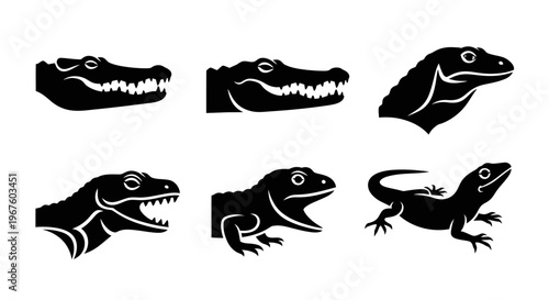 Group of Crocodile Silhouettes in Alert Pose.