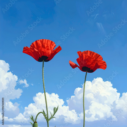 Vibrant Red Poppies Against a Stunning Blue Sky Backdrop.