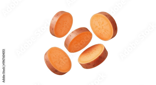 Fresh sweet potato slices on a transparent background