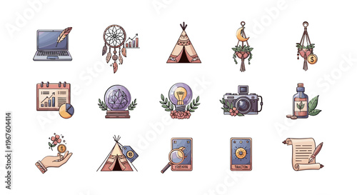 Assorted Cartoon Style Illustrations of Various Objects.