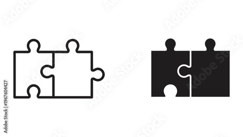 Black and white puzzle pieces icon set for problem solving concepts
