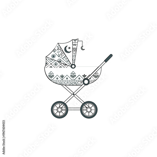Baby Stroller with Decorative Baby Blanket Inside.