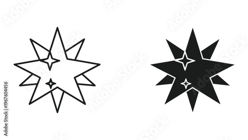 Black and white starburst shapes with pointed tips and star centers