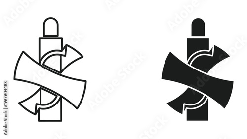 Black and white icons of arrows wrapped around a cylinder object