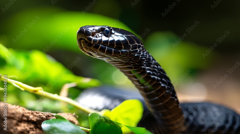 Fototapeta premium Close-Up of Venomous Black Mamba Snake with Smooth Glossy Scales