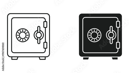 Two safes with dials and handles in black and white line art