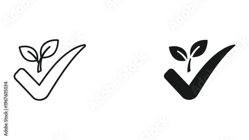 Black checkmark icons with plant sprouts on white background for eco friendly concepts
