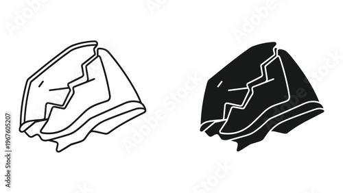 Black and white illustration of two folded cloth napkins with cracks