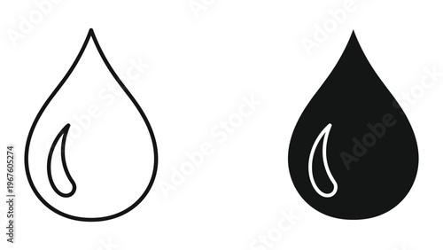 Black and white teardrop shapes with curved lines inside isolated on white background