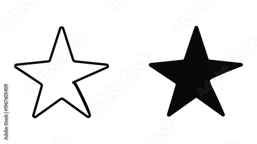 Black star shapes in outline and solid style isolated on white background for rating or decoration purposes easily