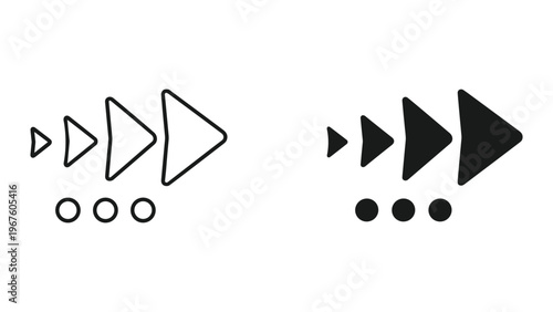 Black and white play button icons with dots on a white background